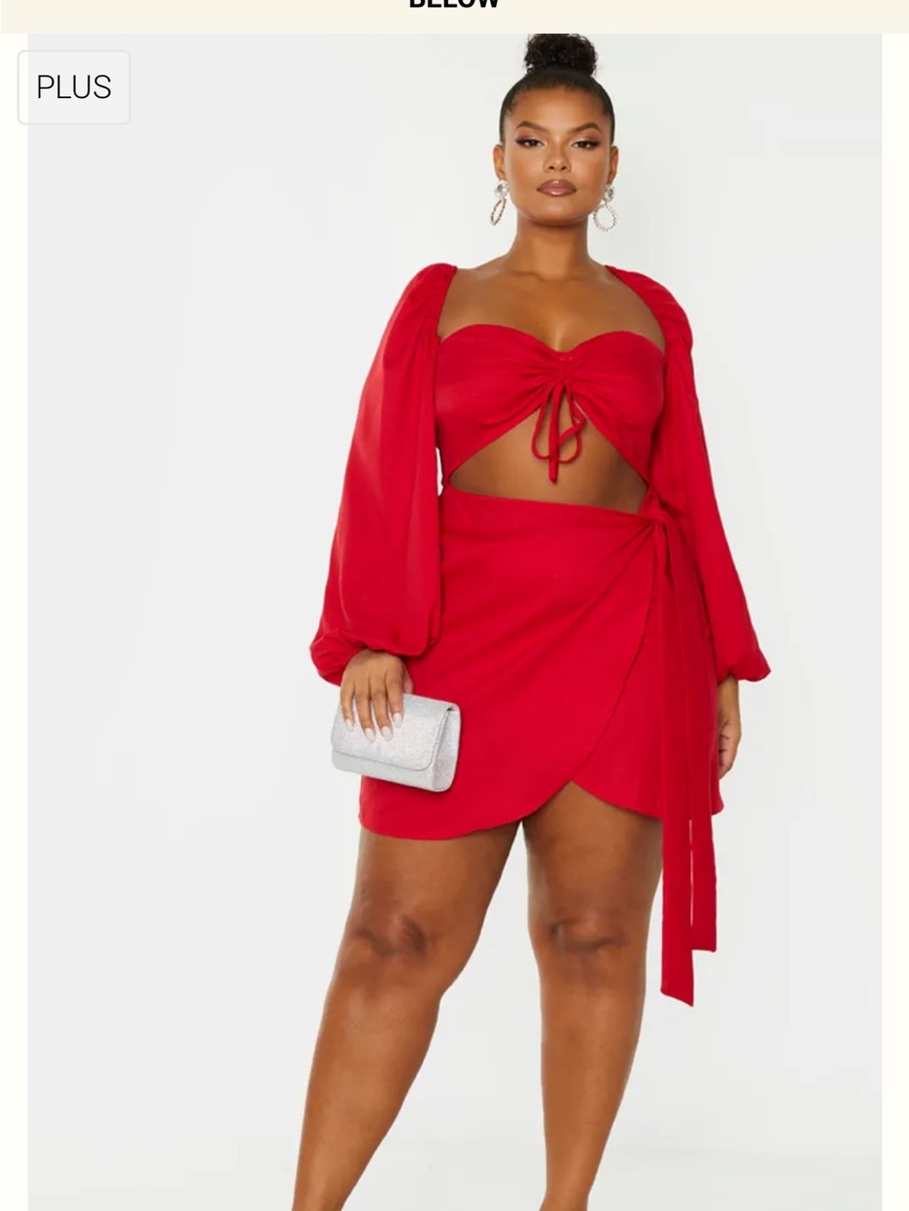 PrettyLittleThing Red Wrap Mini Skirt & Tie-Front Crop Top Set